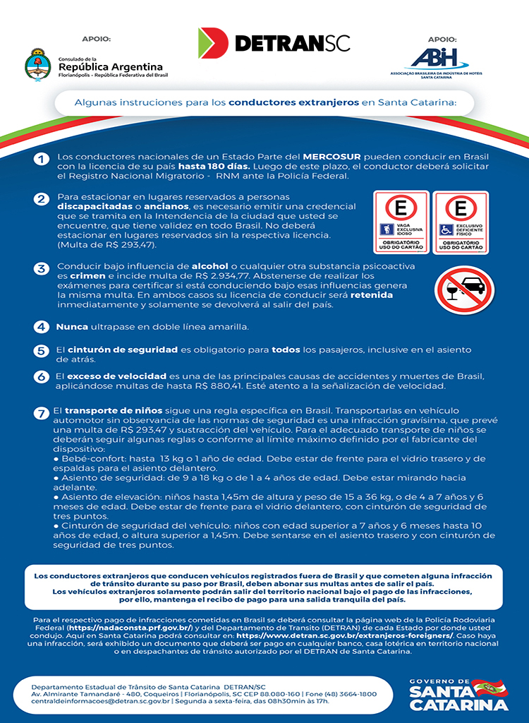 Instruciones para los conductores extranjeros en Santa Catarina