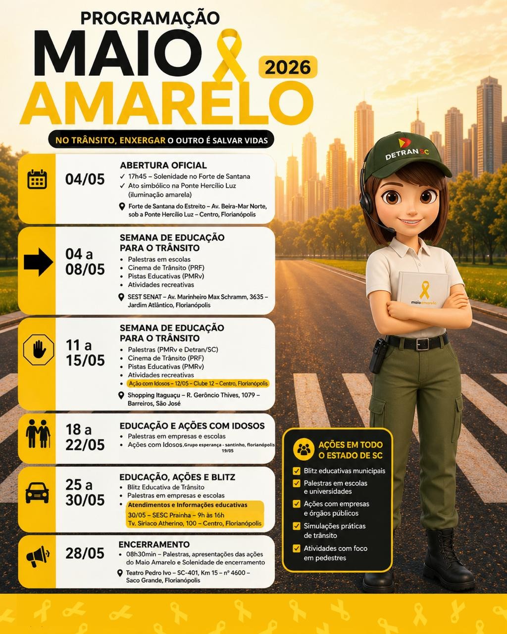 Detran/SC divulga ações do Maio Amarelo 2026 em Santa Catarina